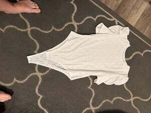 Women’s Short Puff Sleeve Eyelet Embroidery Bodysuits-2